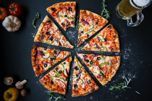 pizza on a black background